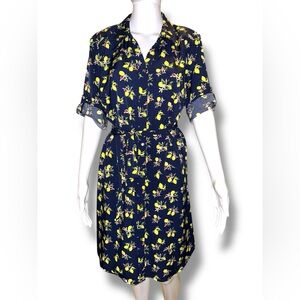 NWT Adrienne Vitadinni • Button Front Dress with Waist Tie, Lemon Pattern, XL